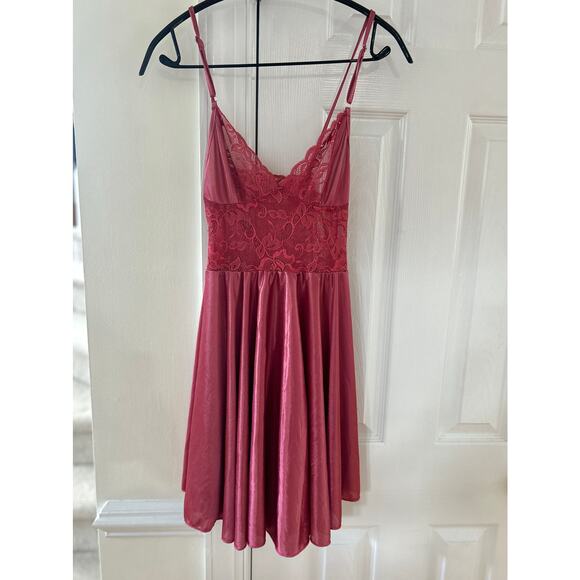 Mauve Pink Lace Skater Skirt Lingerie Nighty Slip Whimsygoth Fairy - Picture 1 of 5